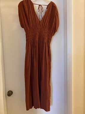 LOFT Rust Maxi Dress with Smocked Waist